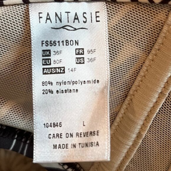 Fantasie Twist Front Bandeau Bikini Top Zurich Bourbon Pattern Sz 36 F altered - Picture 3 of 8